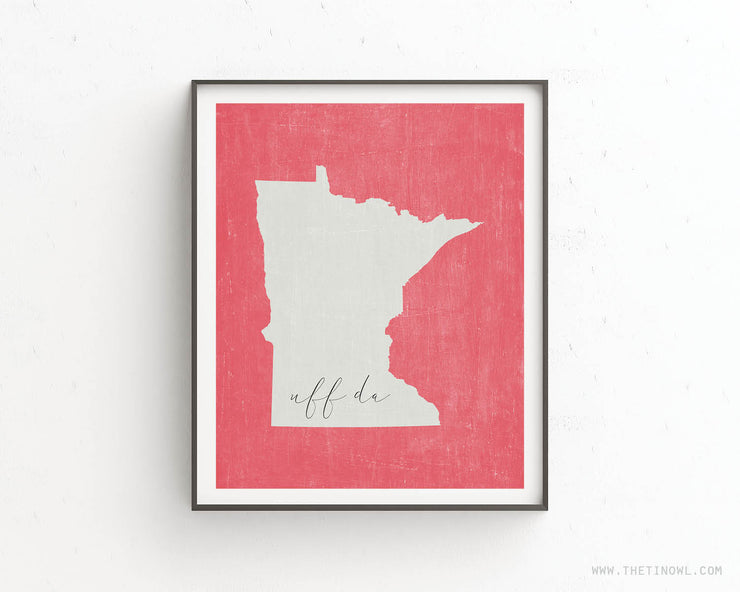 Minnesota Uff Da Print - Minimalist State Outline Art