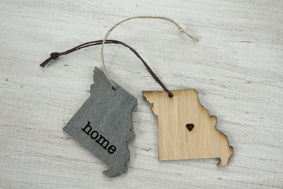 Missouri Outline Ornament | Rustic Wood | Heart Home | Missouri Love | Etched | Laser Cut