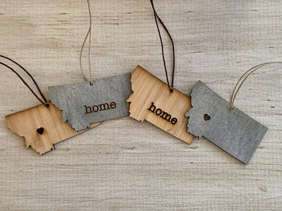 Montana Outline Ornament | Rustic Wood | Heart Home | Etched | Laser Cut
