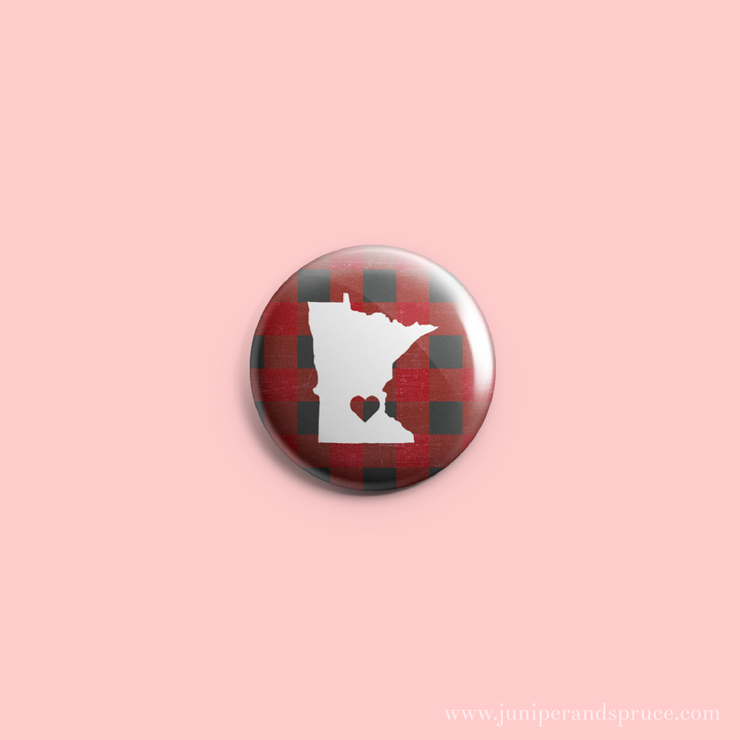 Button - Minnesota Buffalo Plaid Love