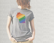Wisconsin Pride T-Shirt | Unisex Shirt | Rainbow | Wisconsin Home Pride State Outline | Heather Gray
