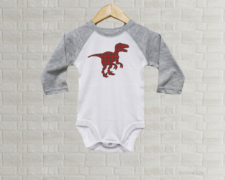 Baby Romper - Buffalo Plaid T-Rex