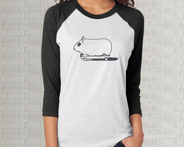 Adult Raglan T-Shirt - Hamster on a Skateboard Vintage Illustration