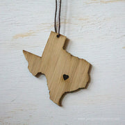 Texas Outline Ornament | Rustic Wood | Heart Home | Texas Love | Etched | Laser Cut