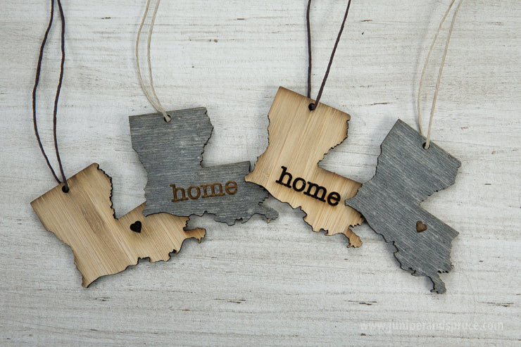 Louisiana Outline Ornament | Rustic Wood | Heart Home | Louisiana Love | Etched | Laser Cut