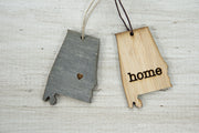 Alabama Outline Ornament | Rustic Wood | Heart Home | Alabama Love | Etched | Laser Cut