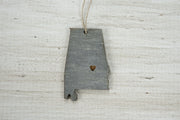 Alabama Outline Ornament | Rustic Wood | Heart Home | Alabama Love | Etched | Laser Cut