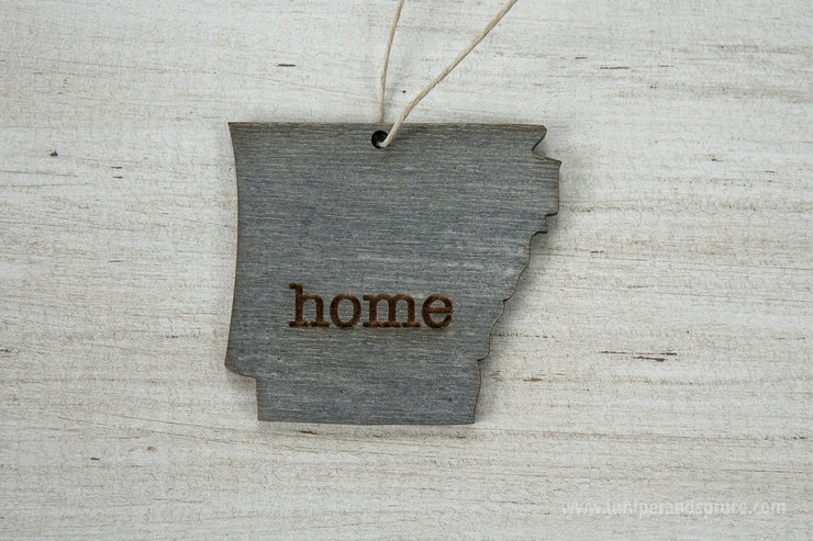 Arkansas Outline Ornament | Rustic Wood | Heart Home | Arkansas Love | Etched | Laser Cut