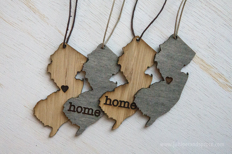 New Jersey Outline Ornament | Rustic Wood | Heart Home | New Jersey Love | Etched | Laser Cut