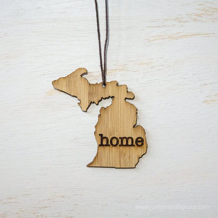 Michigan Outline Ornament | Rustic Wood | Heart Home | Michigan Love | Etched | Laser Cut