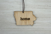 Iowa Outline Ornament | Rustic Wood | Heart Home | Iowa Love | Etched | Laser Cut