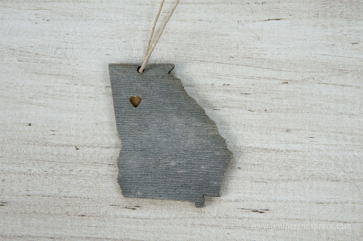 Georgia Outline Ornament | Rustic Wood | Heart Home | Georgia Love | Etched | Laser Cut