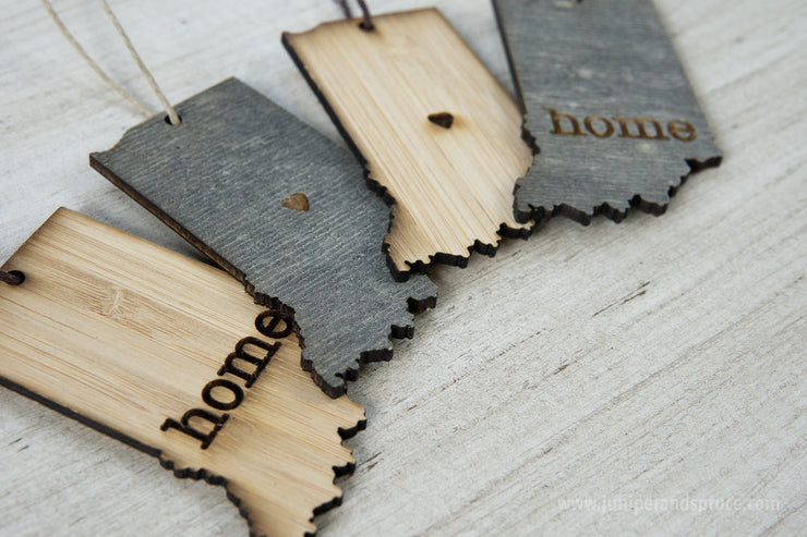 Indiana Outline Ornament | Rustic Wood | Heart Home | Indiana Love | Etched | Laser Cut