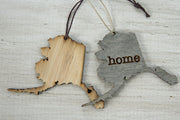 Alaska Outline Ornament | Rustic Wood | Heart Home | Alaska Love | Etched | Laser Cut