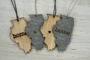 Illinois Outline Ornament | Rustic Wood | Heart Home | Illinois Love | Etched | Laser Cut