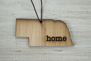Nebraska Outline Ornament | Rustic Wood | Heart Home | Nebraska Love | Etched | Laser Cut
