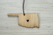 Oklahoma Outline Ornament | Rustic Wood | Heart Home | Oklahoma Love | Etched | Laser Cut