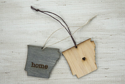 Arkansas Outline Ornament | Rustic Wood | Heart Home | Arkansas Love | Etched | Laser Cut