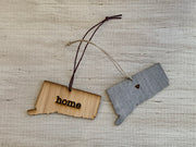 Connecticut Outline Ornament | Rustic Wood | Heart Home | Etched | Laser Cut