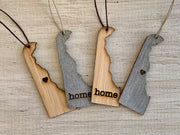 Delaware Outline Ornament | Rustic Wood | Heart Home | Etched | Laser Cut