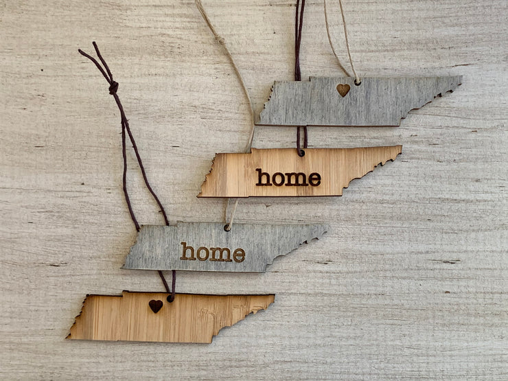 Tennessee Outline Ornament | Rustic Wood | Heart Home | Etched | Laser Cut