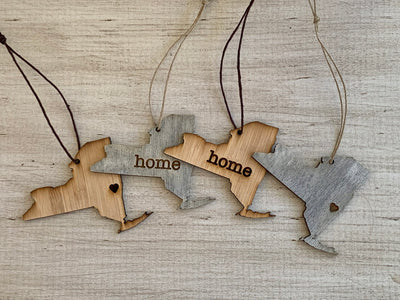 New York Outline Ornament | Rustic Wood | Heart Home | New York Love | Etched | Laser Cut