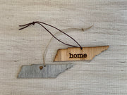 Tennessee Outline Ornament | Rustic Wood | Heart Home | Etched | Laser Cut