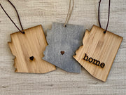 Arizona Outline Ornament | Rustic Wood | Heart Home | Etched | Laser Cut