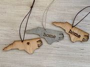 North Carolina Outline Ornament | Rustic Wood | Heart Home | Etched | Laser Cut
